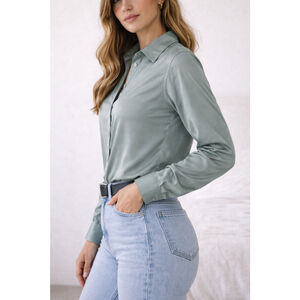 Rachel Zoe Sage Green Silky Button Down Blouse Size L